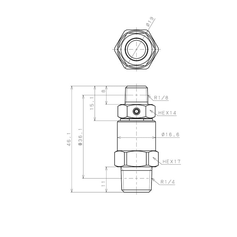 Bản vẽ kỹ thuật Nối Ren Ngoài Thân Lục Giác Có Khớp Xoay Tốc Độ Cao Pisco RHS02-01