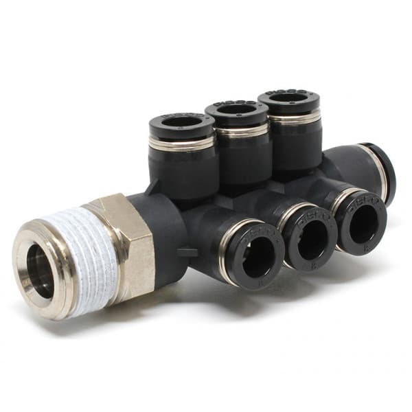 Đầu Nối Nhanh Khí Nén Dạng Chữ T Sáu Nhánh Ren Ngoài Pisco PKVD10-8-04