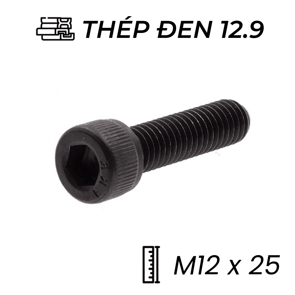 Lục Giác Chìm Đầu Trụ Thép Đen 12.9 DIN912 M12x25