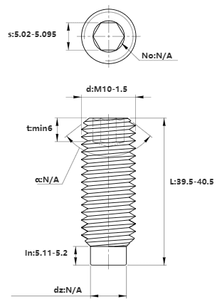 Bản vẽ kỹ thuật Vít Trí Đuôi Trụ Thép Đen 10.9 DIN915 M10x40