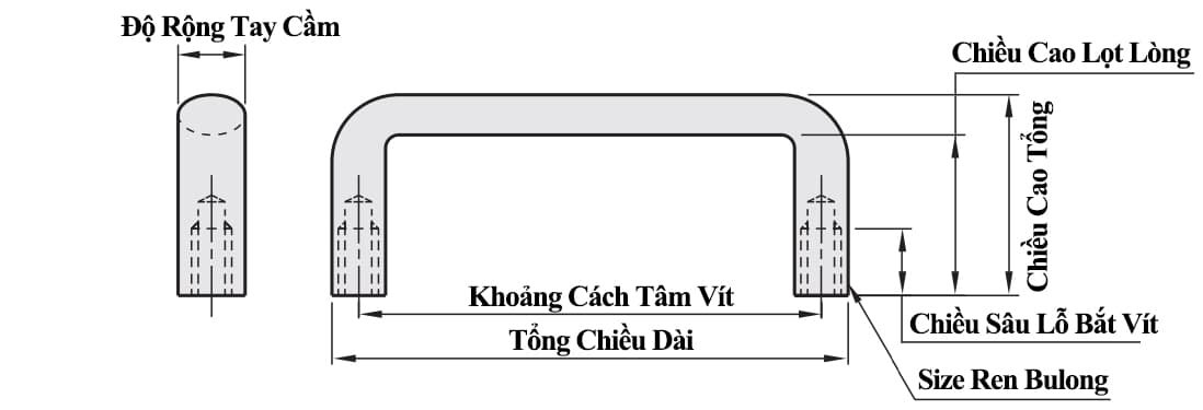 Bản vẽ kỹ thuật Tay Nắm Cửa Chữ U Hợp Kim Nhôm Đánh Bóng W 26 mm x L 160 mm (UABL26-160)