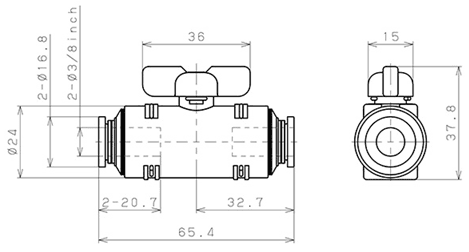 Bản vẽ kỹ thuật Van Bi Khí Nén, Loại 20 & 60 Pisco BVU60-3/8-3/8