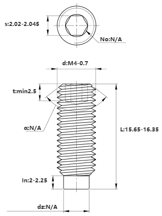 Bản vẽ kỹ thuật Vít Trí Đuôi Trụ Thép Đen 10.9 DIN915 M4x16