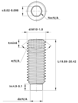 Bản vẽ kỹ thuật Vít Trí Đuôi Trụ Thép Đen 10.9 DIN915 M10x20