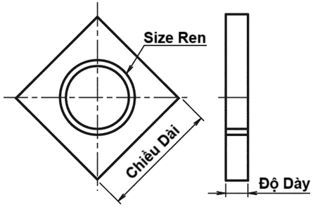 Bản vẽ kỹ thuật Tán Vuông Inox 304 DIN562 M3 (5.5x1.8)
