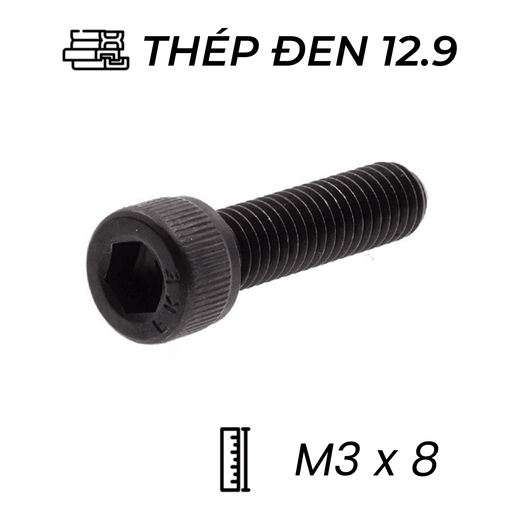 Lục Giác Chìm Đầu Trụ Thép Đen 12.9 DIN912 M3x8