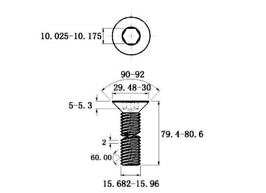 Bản vẽ kỹ thuật Lục Giác Chìm Col Thép Đen 10.9 DIN7991 M16x80