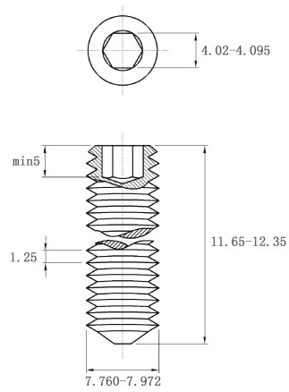Bản vẽ kỹ thuật Vít Trí Đuôi Nhọn Inox 304 DIN914 M8x12