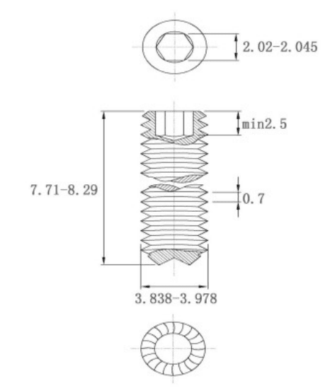 Bản vẽ kỹ thuật Vít Trí Đuôi Lõm Có Khía Thép Đen 12.9 DIN916K M4x8