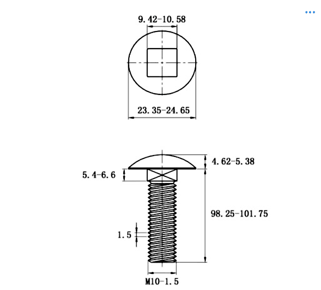 Bản vẽ kỹ thuật Bulong Cổ Vuông Inox 304 DIN603 M10x100