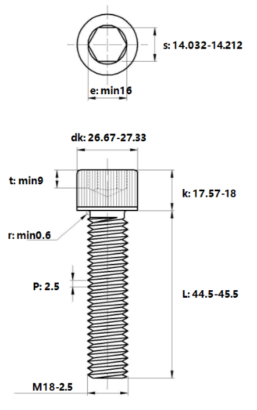 Bản vẽ kỹ thuật Lục Giác Chìm Đầu Trụ Thép Đen 12.9 DIN912 M18x45