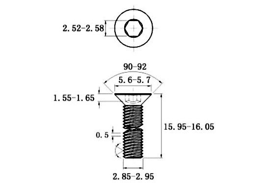 Bản vẽ kỹ thuật Lục Giác Chìm Col Thép Đen 10.9 DIN7991 M3x16