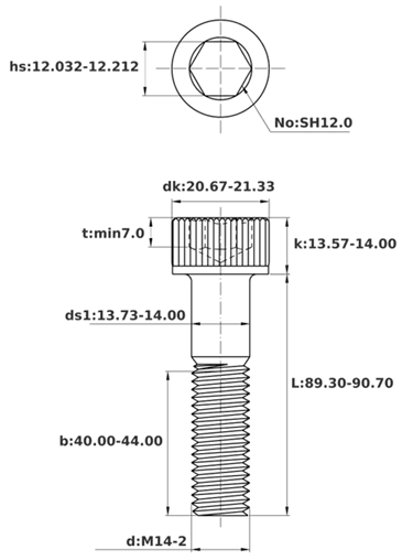 Bản vẽ kỹ thuật Lục Giác Chìm Đầu Trụ Thép Đen 12.9 DIN912 M14x90 Ren Lửng
