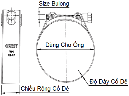 Bản vẽ kỹ thuật Siết Cổ Dê Chịu Tải Nặng Orbit Ống 47-51mm OBHD-51 (Heavy Duty)