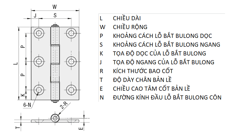 Bản vẽ kỹ thuật Bản Lề Lá Nhôm Hợp Kim Mạ Anodized Trắng (HHPSNL8-45) L 113 mm