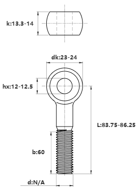 Bản vẽ kỹ thuật Bulong Mắt Inox 304 M14x85 (Lửng)