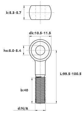 Bản vẽ kỹ thuật Bulong Mắt Inox 304 M6x100 (Lửng)