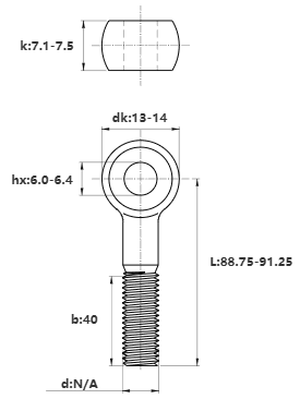 Bản vẽ kỹ thuật Bulong Mắt Inox 304 M8x90 (Lửng)