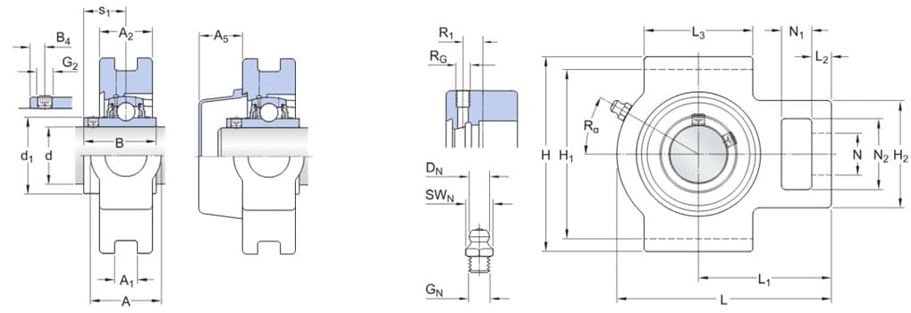 Bản vẽ kỹ thuật Gối Đỡ Vòng Bi SKF UCT 206
