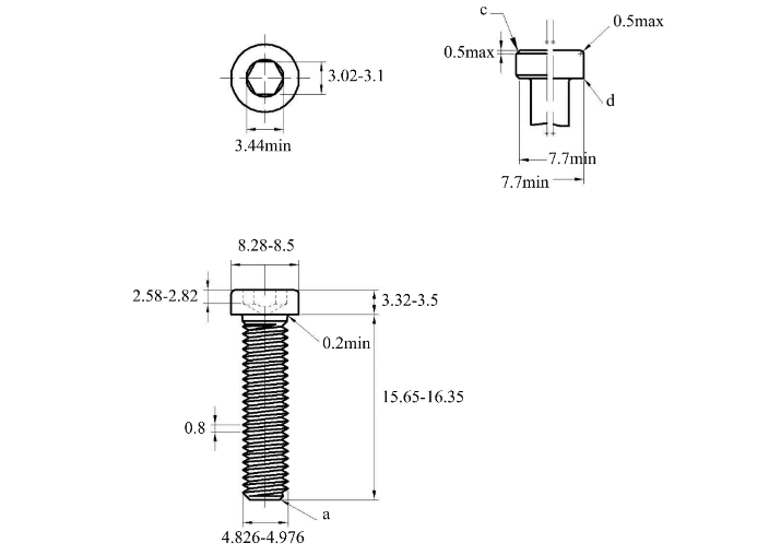 Bản vẽ kỹ thuật Lục Giác Trụ Đầu Thấp Thép Đen 12.9 DIN7984 M5x16