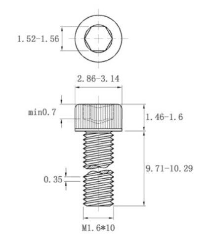 Bản vẽ kỹ thuật Lục Giác Chìm Đầu Trụ Inox 304 DIN912 M1.6x10