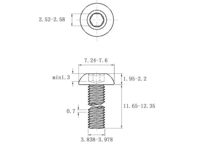 Bản vẽ kỹ thuật Lục Giác Chìm Mo Inox 304 ISO7380 M4x12 (50Cái/Bịch)