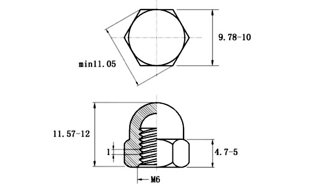 Bản vẽ kỹ thuật Tán Bầu Inox 316 DIN1587 M6