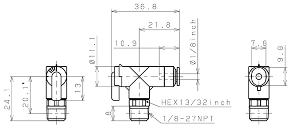 Bản vẽ kỹ thuật Van Bi Khí Nén, Loại Mini Pisco BVLC1/8-N1U