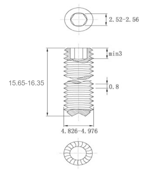 Bản vẽ kỹ thuật Vít Trí Đuôi Lõm Có Khía Thép Đen 12.9 DIN916K M5x16