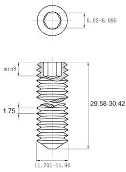Bản vẽ kỹ thuật Vít Trí Đuôi Nhọn Thép Đen 10.9 DIN914 M12x30