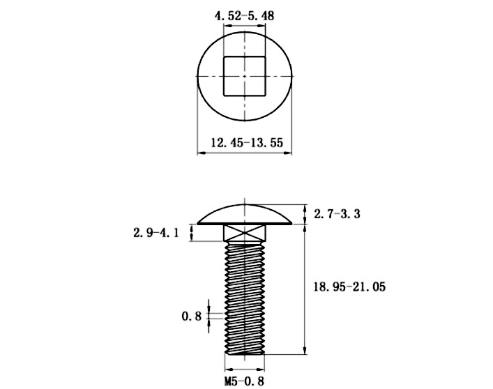 Bản vẽ kỹ thuật Bulong Cổ Vuông Inox 304 DIN603 M5x20