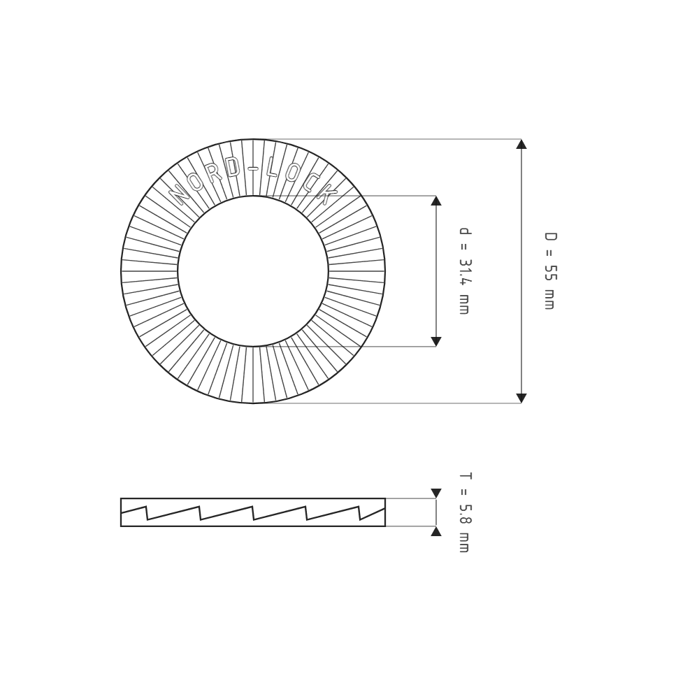 Bản vẽ kỹ thuật Lông Đền Nord-Lock Thép Mạ Zinc Flake Vành Rộng M30