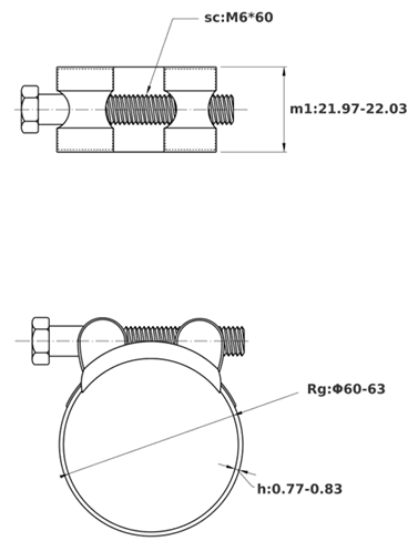 Bản vẽ kỹ thuật Siết Cổ Dê Chịu Tải Nặng Inox 304 Ống 60-63mm