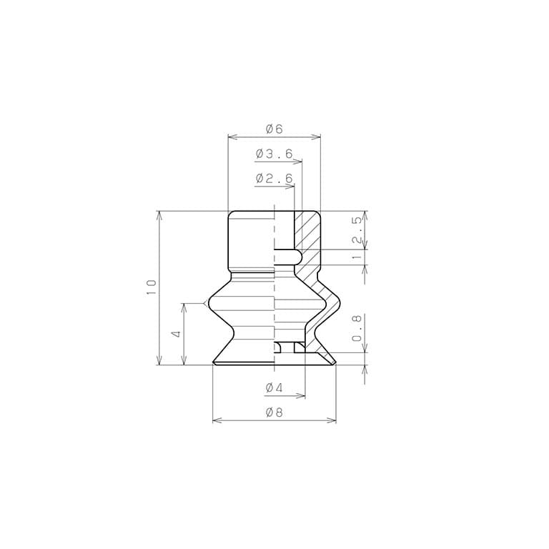 Bản vẽ kỹ thuật Đầu Nấm Hút Chân Không Dạng Lò Xo, Nitrile, O.D 8 mm, Pisco VP8BN
