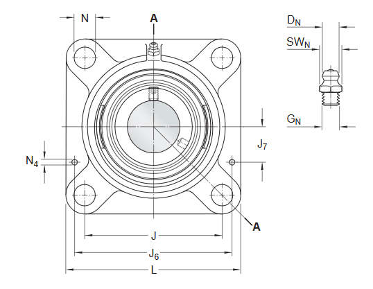 Bản vẽ kỹ thuật Gối Đỡ Vòng Bi Mặt Bích Vuông SKF FY 40 WF