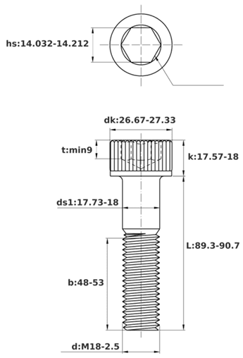 Bản vẽ kỹ thuật Lục Giác Chìm Đầu Trụ Thép Đen 12.9 DIN912 M18x90 Ren Lửng