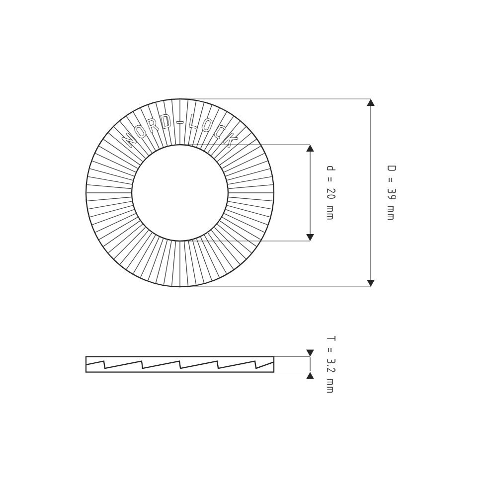 Bản vẽ kỹ thuật Lông Đền Nord-Lock Inox 316 Vành Rộng 3/4