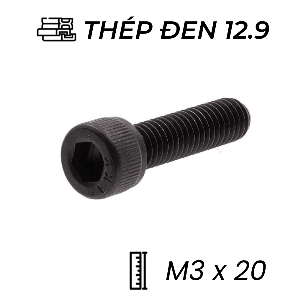 Lục Giác Chìm Đầu Trụ Thép Đen 12.9 DIN912 M3x20