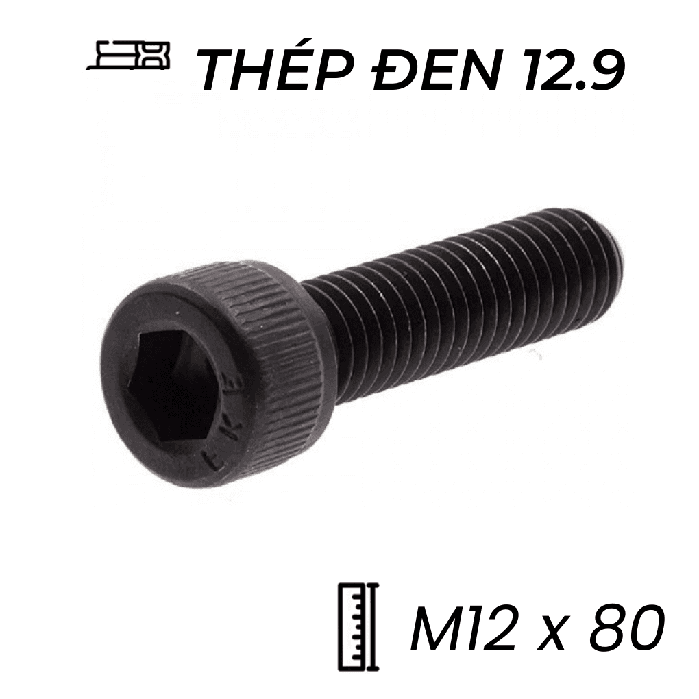 Lục Giác Chìm Đầu Trụ Thép Đen 12.9 DIN912 M12x80