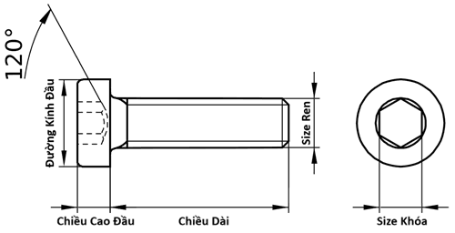 Bản vẽ kỹ thuật Lục Giác Trụ Đầu Thấp Inox 304 DIN7984 M4x10