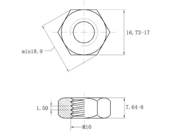 Bản vẽ kỹ thuật Tán Thép Đen 8.8 DIN934 M10