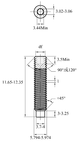 Bản vẽ kỹ thuật Vít Trí Đuôi Trụ Inox 304 DIN915 M6x12