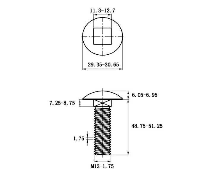 Bản vẽ kỹ thuật Bulong Cổ Vuông Inox 304 DIN603 M12x50