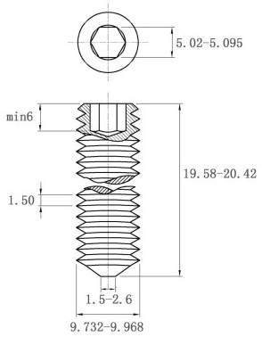 Bản vẽ kỹ thuật Vít Trí Đuôi Nhọn Thép Đen 10.9 DIN914 M10x20