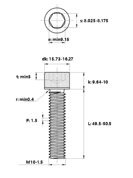 Bản vẽ kỹ thuật Lục Giác Chìm Đầu Trụ Inox 304 DIN912 M10x50