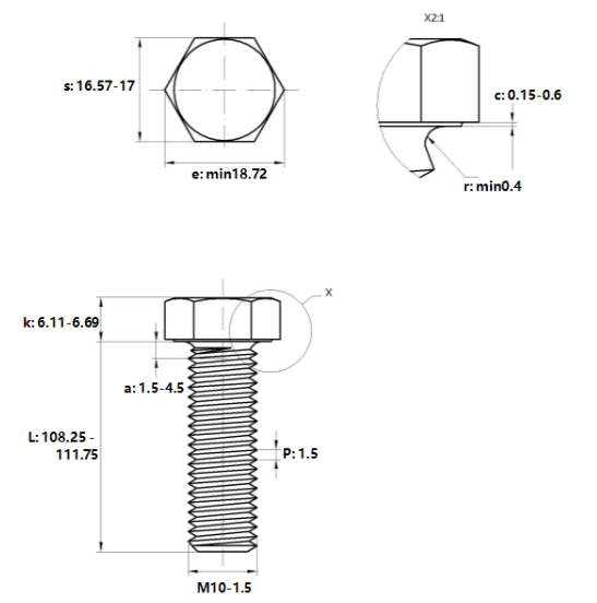 Bản vẽ kỹ thuật Bulong Thép Đen 8.8 DIN933 M10x110