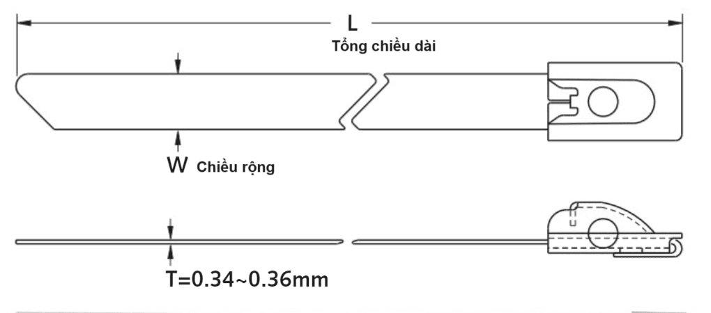 Bản vẽ kỹ thuật Dây Rút Inox SS316 Bọc Nhựa KST 500 x 4.5 mm STBCE-500S