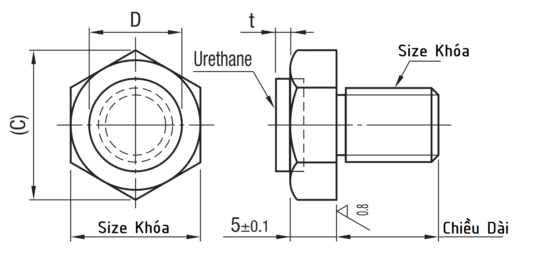 Bản vẽ kỹ thuật Stop Pins - Screw-with-Urethane Type - Coarse USSTEH5.5