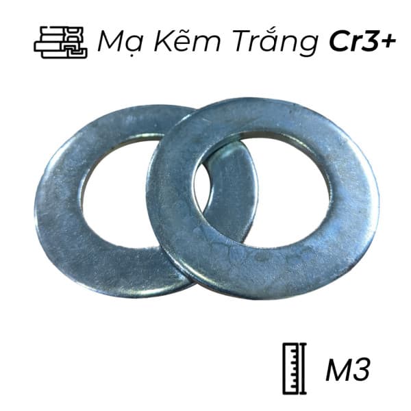 Lông Đền Phẳng Thép Mạ Kẽm Trắng Cr3+ DIN125 M3