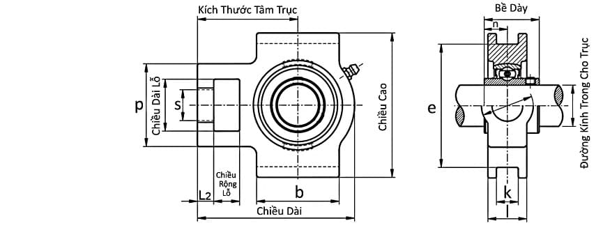 Bản vẽ kỹ thuật Gối Đỡ Vòng Bi UCT 204 Asahi (d20)
